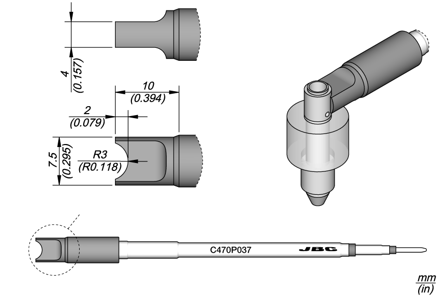 C470P037 - Pin / Connector Chrome Finish Cartridge Ø 6